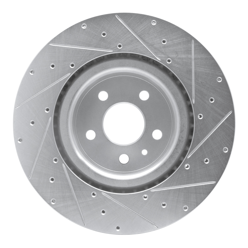 Tesla Model S Brake Rotor (1) - Front Left - R1 Concepts - Drilled & Slotted - Silver - `12-`21